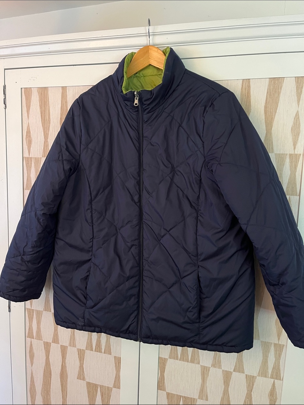 Reversible Faded Glory Navy or Lime Green Puffer Jacket ~ Warm